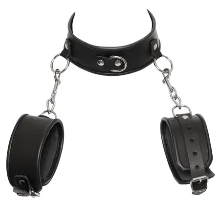 ZADO Bondage Set - Kožna Ogrlica i Podesive Lisice, Crni