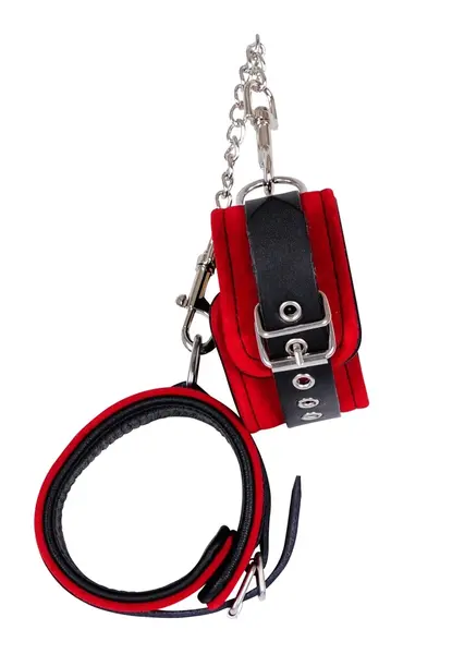 ZADO Red Ankle Restraint System - Adjustable Suede Leather, Black Padding