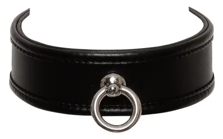 ZADO Kožna podesiva kragna S-L, crna, 32-50 cm, metalni prsten
