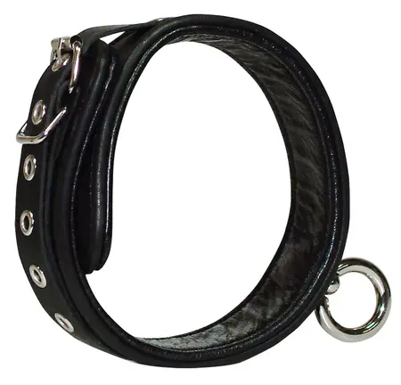 ZADO Kožna podesiva kragna S-L, crna, 32-50 cm, metalni prsten