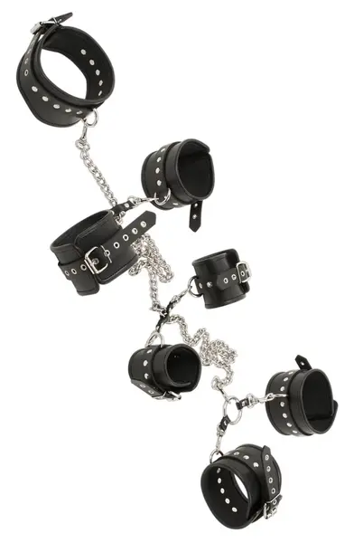 ZADO Leather Bondage Set - Adjustable Black Leather Cuffs & Collar