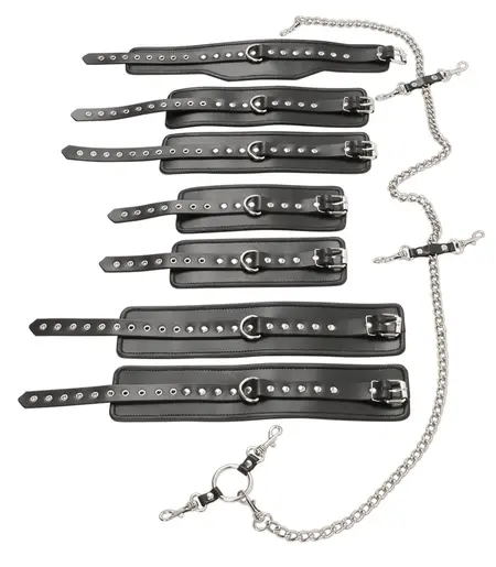 ZADO Leather Bondage Set - Adjustable Black Leather Cuffs & Collar