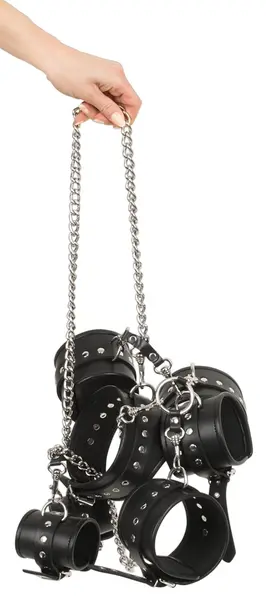 ZADO Leather Bondage Set - Adjustable Black Leather Cuffs & Collar