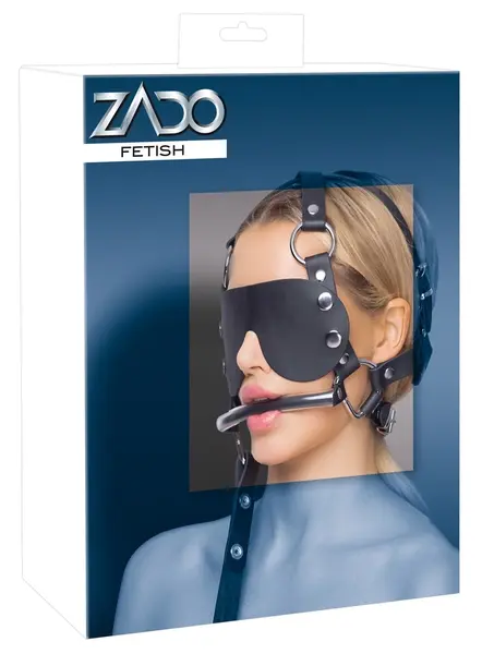 ZADO Leather Adjustable Head Harness with Removable Bit and Blindfold