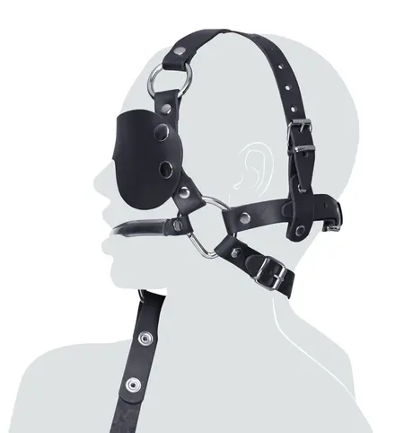 ZADO Leather Adjustable Head Harness with Removable Bit and Blindfold