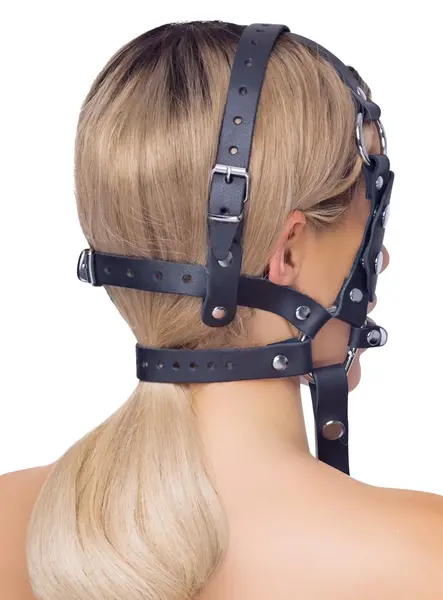 ZADO Leather Adjustable Head Harness with Removable Bit and Blindfold