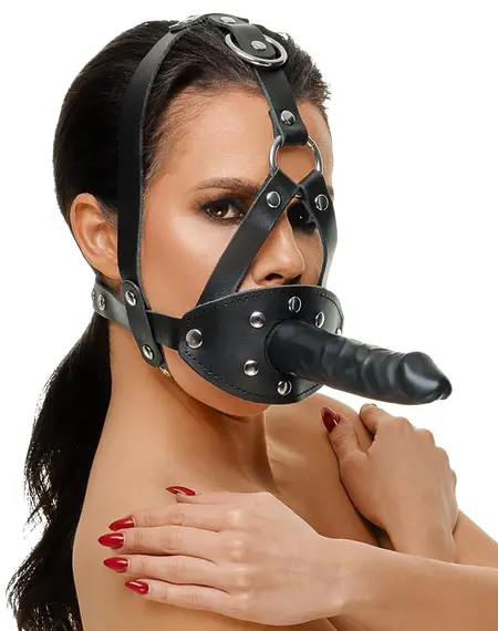 LeatherHead Podesivi pojas za glavu sa lateks dodatkom, crna/crvena, 13cm