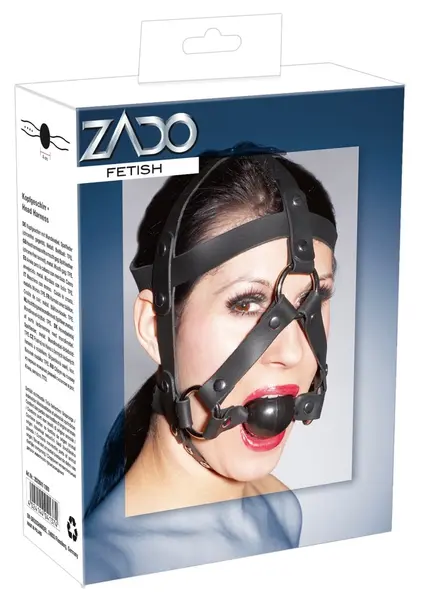Zado Adjustable Leather Head Harness with TPE Ball Gag, Black