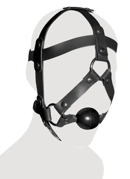 Zado Adjustable Leather Head Harness with TPE Ball Gag, Black