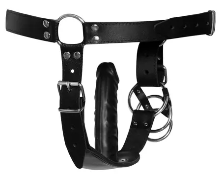 ZADO Leather Harness L/XL with Adjustable Rings and Latex Insert