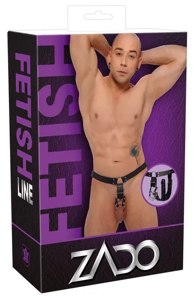 ZADO Muški kožni harness string S/M podesiv sa lateks umetkom
