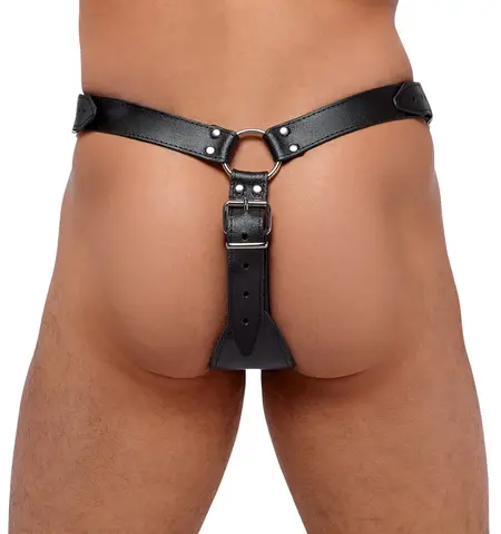 ZADO Muški kožni harness string S/M podesiv sa lateks umetkom
