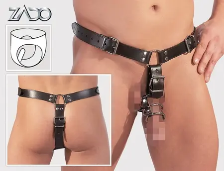 ZADO Muški kožni harness string S/M podesiv sa lateks umetkom