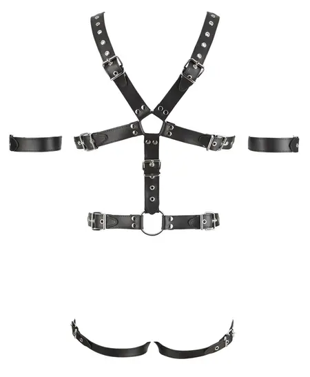 ZADO Leather Harness L/XL - Adjustable Split Leather with Metal Rings