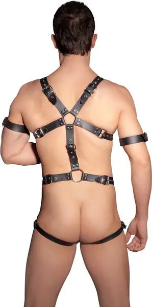 ZADO Men's Leather Harness S/M Adjustable Straps & 3 Metal Rings Black