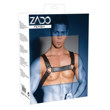 ZADO Kožni prsni harness podesiv, goveđa koža, crna, nepodstavljen