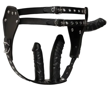 ZADO Leather Harness L/XL with 3 Removable Latex Attachments Black
