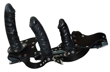 ZADO Leather Harness L/XL with 3 Removable Latex Attachments Black