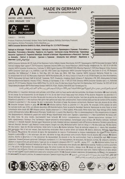 Varta Micro baterije 1,5V pakovanje od 4 - Dugotrajno napajanje AA LR6