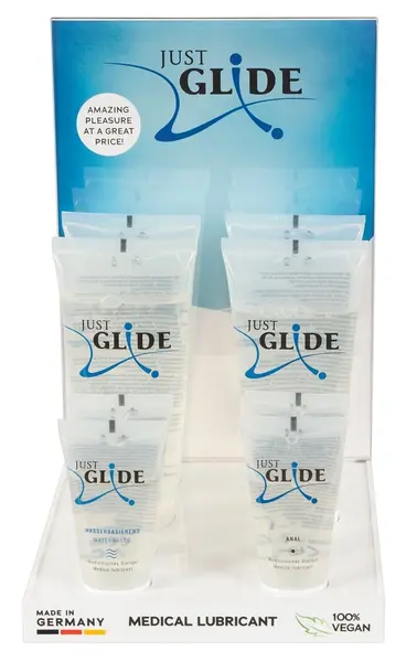 Just Glide Waterbased Lubricant Display Set - 10-Piece Counter Stand