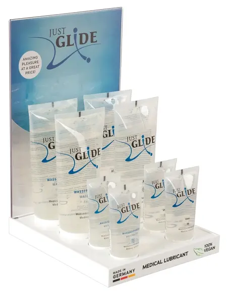 Just Glide Waterbased Lubricant Display Set - 10-Piece Counter Stand