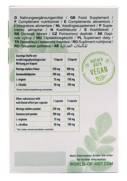 HOT BIO Moringa Libido Power Caps 60 - Veganski biljni dodatak za žene
