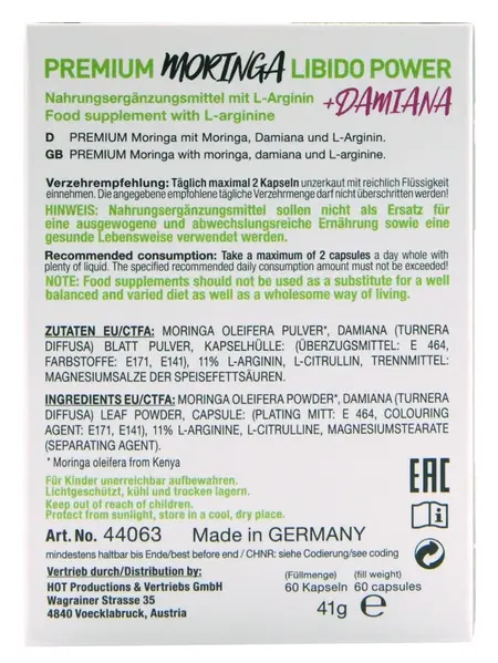 HOT BIO Moringa Libido Power Caps 60 - Veganski biljni dodatak za žene