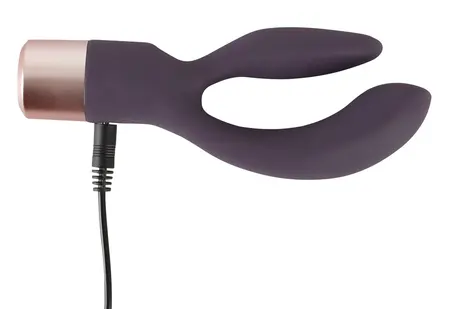Elegant Double Vibe Silikonski Intimni Sistem, USB, 15.2 cm, Ljubičasta
