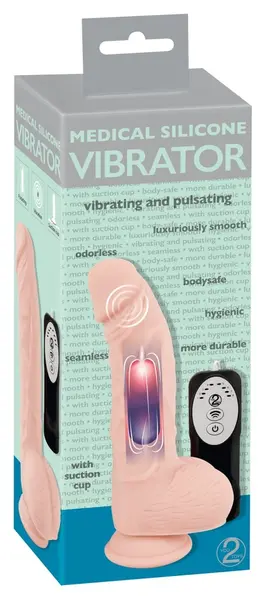 Medical Silicone Pulsation System Vibrator 20cm with Suction Cup, Beige
