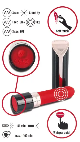 You2Toys Lipstick Mini Vibrator 10-Mode Rechargeable Red 9.7cm