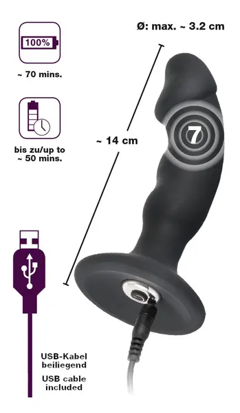 Black Velvets Punjivi Fleksibilni Intimni Plug 14cm - 7 Rezima, Crni