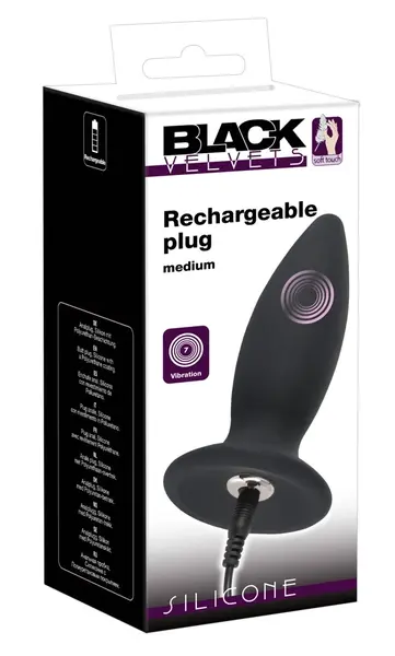 Black Velvets Plug M Rechargeable Intimate Massager, 7 Modes, Black