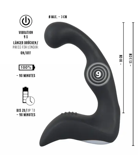Rebel Prostate Plug Punjivi Fleksibilni Maser Crni 14.6 cm