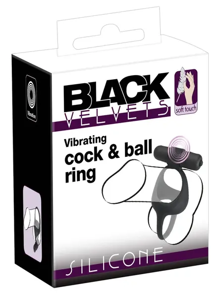 Black Velvets Intimate Silicone Ring Set with Vibro-Bullet, Black, Flexible Fit