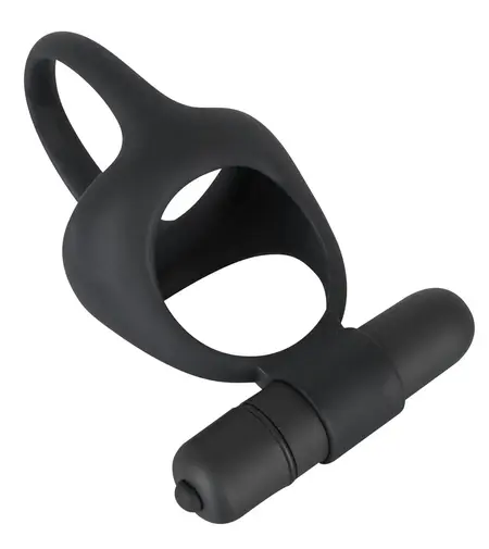Black Velvets Intimate Silicone Ring Set with Vibro-Bullet, Black, Flexible Fit