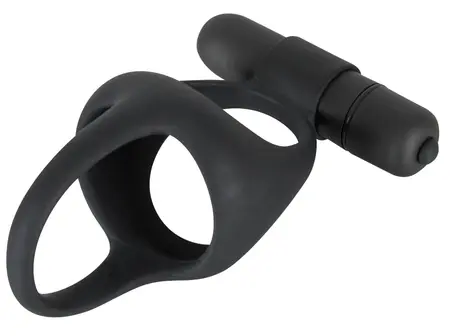 Black Velvets Intimate Silicone Ring Set with Vibro-Bullet, Black, Flexible Fit