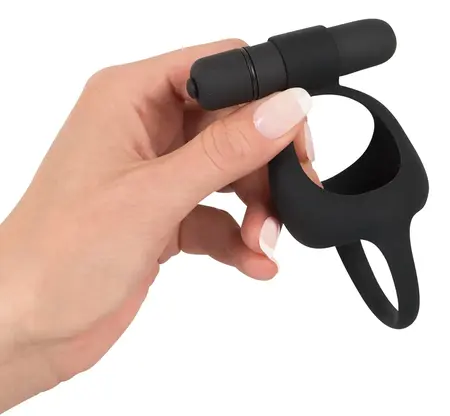 Black Velvets Intimate Silicone Ring Set with Vibro-Bullet, Black, Flexible Fit