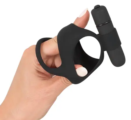 Black Velvets Intimate Silicone Ring Set with Vibro-Bullet, Black, Flexible Fit