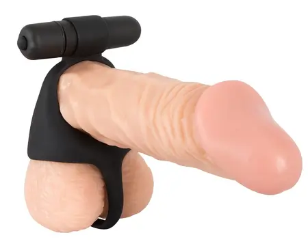 Black Velvets Intimate Silicone Ring Set with Vibro-Bullet, Black, Flexible Fit