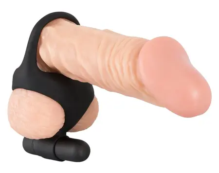 Black Velvets Intimate Silicone Ring Set with Vibro-Bullet, Black, Flexible Fit