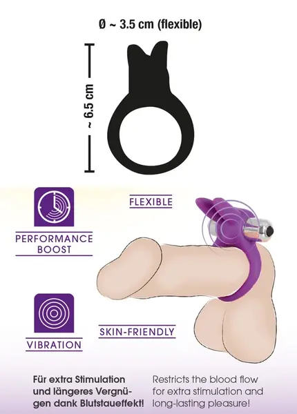 Sweet Smile Rabbit Vibrating Ring Flexible Ears Silicone 6.5cm