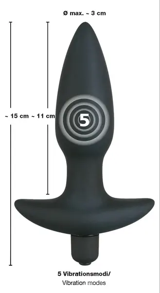 Black Velvet Medium Vibrirajući analni čep Silikon 15 cm Crna