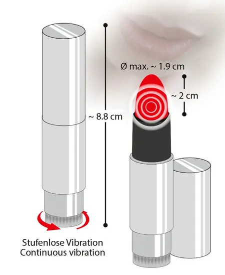 You2Toys Kiss Me Lipstick Mini vibrator, više brzina, Crvena/Crna, 8.7cm
