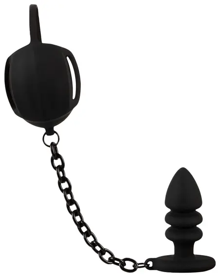 Black Velvets Intimate Cage System with Ribbed Plug and Chain, Silicone