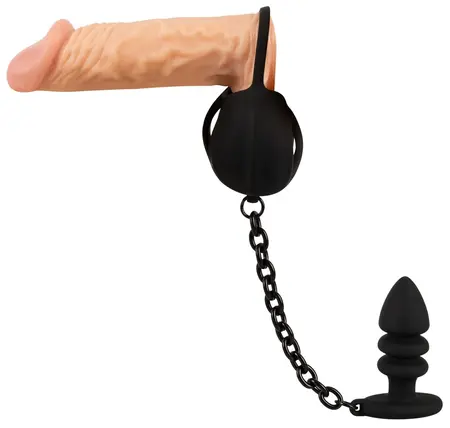Black Velvets Intimate Cage System with Ribbed Plug and Chain, Silicone