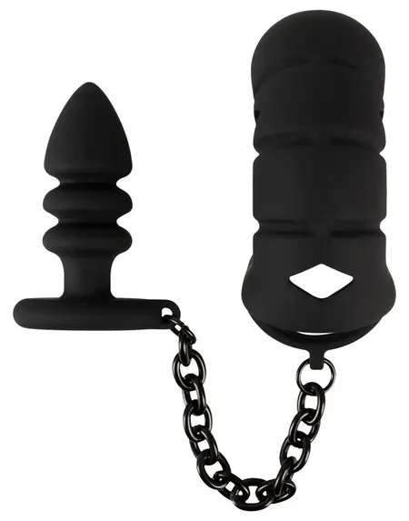 Black Velvets Silikonski Intimni Kavez Set sa Žljebastim Čepom i Lancićem 11.5cm