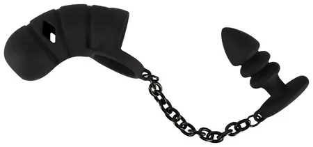 Black Velvets Silikonski Intimni Kavez Set sa Žljebastim Čepom i Lancićem 11.5cm