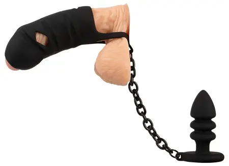 Black Velvets Silikonski Intimni Kavez Set sa Žljebastim Čepom i Lancićem 11.5cm