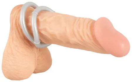 You2Toys Metallic Silicone Double Ring - Dual Support, Flexible, Silver Finish