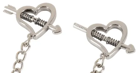Bad Kitty Heart Shaped Stainless Steel Nipple Clamps with Chain 37.5cm